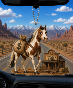 Funny Horse Bring Money To Forage Bank Breeds 2D Acrylic Car-hanging Ornament