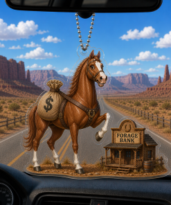 Funny Horse Bring Money To Forage Bank Breeds 2D Acrylic Car-hanging Ornament