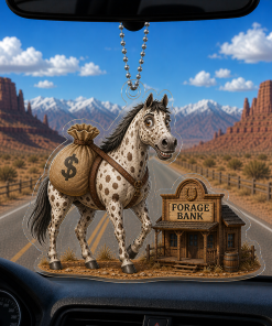Funny Horse Bring Money To Forage Bank Breeds 2D Acrylic Car-hanging Ornament