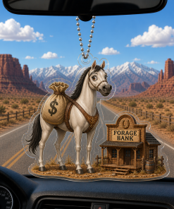 Funny Horse Bring Money To Forage Bank Breeds 2D Acrylic Car-hanging Ornament