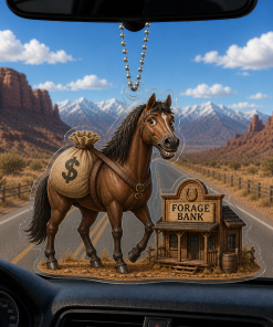 Funny Horse Bring Money To Forage Bank Breeds 2D Acrylic Car-hanging Ornament