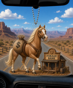 Funny Horse Bring Money To Forage Bank Breeds 2D Acrylic Car-hanging Ornament