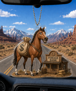 Funny Horse Bring Money To Forage Bank Breeds 2D Acrylic Car-hanging Ornament