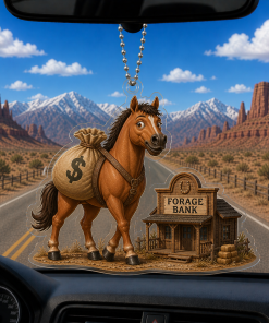 Funny Horse Bring Money To Forage Bank Breeds 2D Acrylic Car-hanging Ornament
